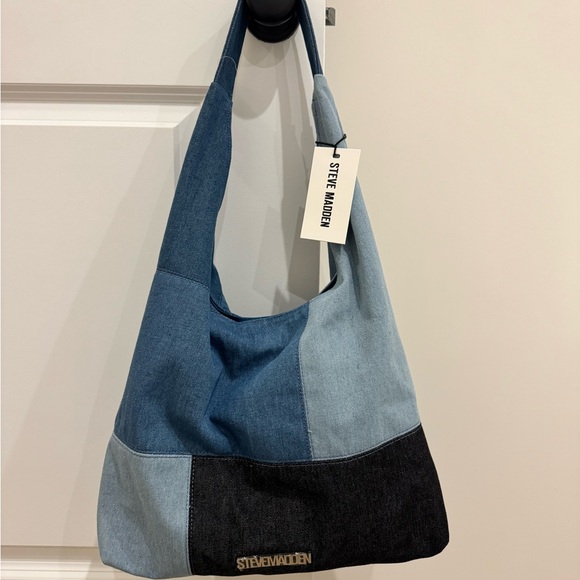 Steve Madden Handbags - Steve Madden Patchwork Denim Shoulder Bag - Blue & Black